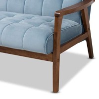 Baxton Studio Asta Mid-Century Modern Light Blue Velvet Fabric Upholstered Walnut Finished Wood 3-Piece Living Room Set