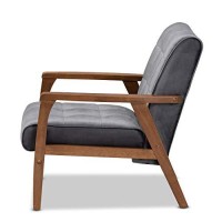 Baxton Studio Asta Mid-Century Modern Grey Velvet Fabric Upholstered Walnut Finished Wood Armchair