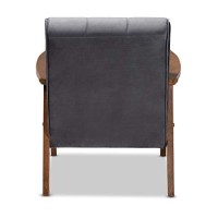 Baxton Studio Asta Mid-Century Modern Grey Velvet Fabric Upholstered Walnut Finished Wood Armchair