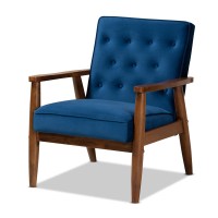 Baxton Studio Sorrento Navy Blue Velvet Upholstered Wood Lounge Chair