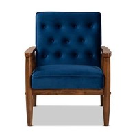 Baxton Studio Sorrento Navy Blue Velvet Upholstered Wood Lounge Chair