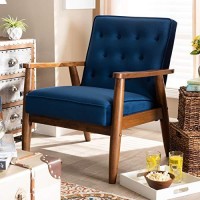 Baxton Studio Sorrento Navy Blue Velvet Upholstered Wood Lounge Chair