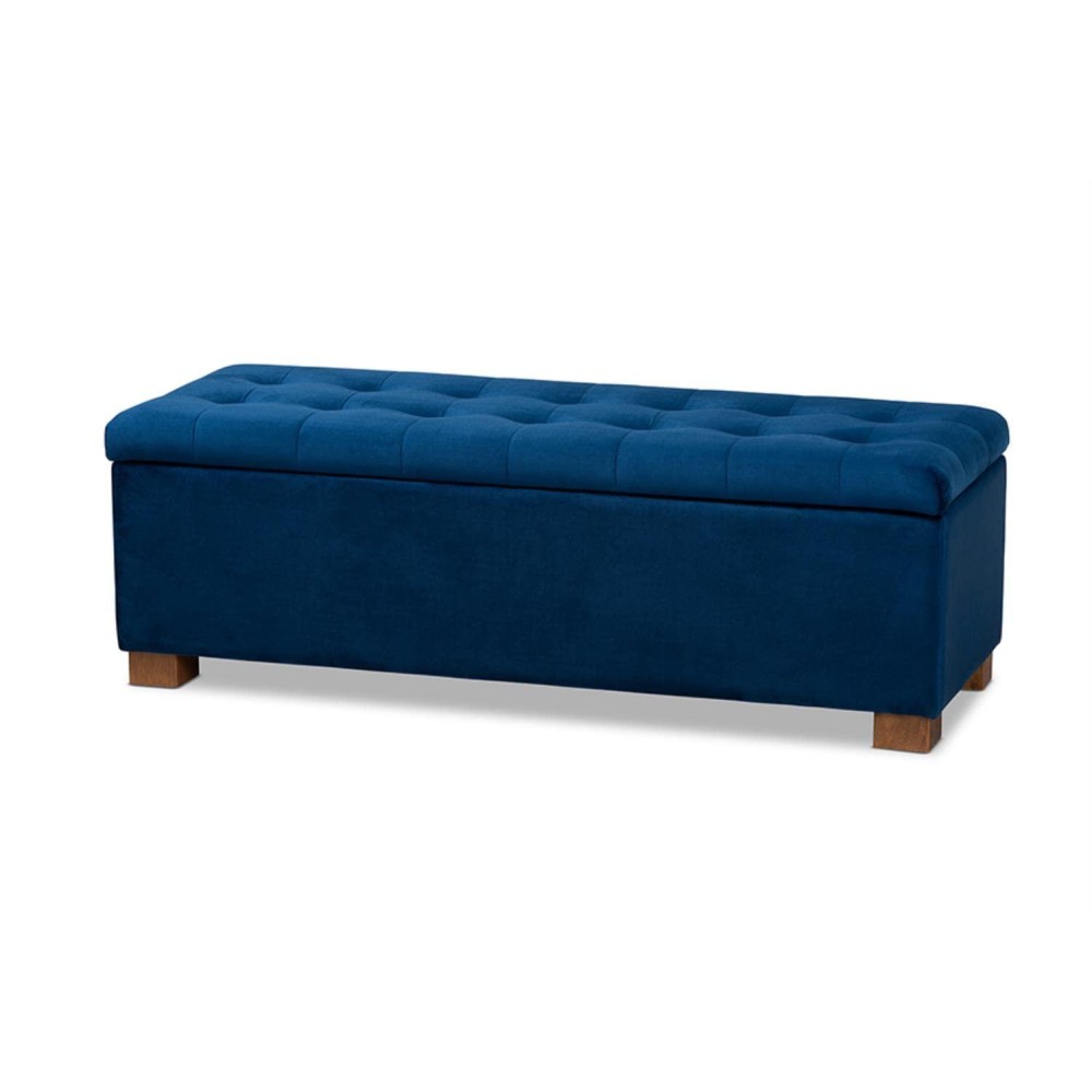 Baxton Studio Roanoke Modern And Contemporary Navy Blue Velvet Fabric Upholstered Grid-Tufted Storage Ottoman Bench