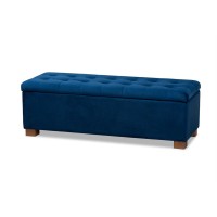 Baxton Studio Roanoke Modern And Contemporary Navy Blue Velvet Fabric Upholstered Grid-Tufted Storage Ottoman Bench