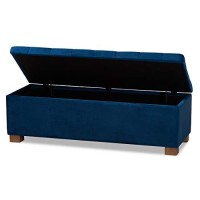 Baxton Studio Roanoke Modern And Contemporary Navy Blue Velvet Fabric Upholstered Grid-Tufted Storage Ottoman Bench