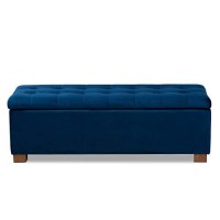 Baxton Studio Roanoke Modern And Contemporary Navy Blue Velvet Fabric Upholstered Grid-Tufted Storage Ottoman Bench