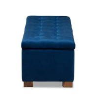 Baxton Studio Roanoke Modern And Contemporary Navy Blue Velvet Fabric Upholstered Grid-Tufted Storage Ottoman Bench