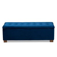 Baxton Studio Roanoke Modern And Contemporary Navy Blue Velvet Fabric Upholstered Grid-Tufted Storage Ottoman Bench