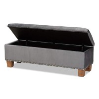 Baxton Studio Hannah Modern And Contemporary Grey Velvet Fabric Upholstered Button-Tufted Storage Ottoman Bench