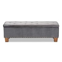 Baxton Studio Hannah Modern And Contemporary Grey Velvet Fabric Upholstered Button-Tufted Storage Ottoman Bench