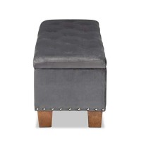 Baxton Studio Hannah Modern And Contemporary Grey Velvet Fabric Upholstered Button-Tufted Storage Ottoman Bench