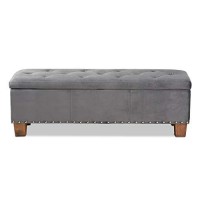 Baxton Studio Hannah Modern And Contemporary Grey Velvet Fabric Upholstered Button-Tufted Storage Ottoman Bench