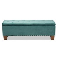 Baxton Studio Hannah Modern And Contemporary Teal Blue Velvet Fabric Upholstered Button-Tufted Storage Ottoman Bench