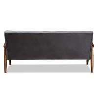 Baxton Studio Sorrento Grey Velvet Upholstered Walnut Wood 3-Seater Sofa