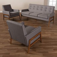 Baxton Studio Perris Light Grey Upholstered 3-Piece Living Room Set