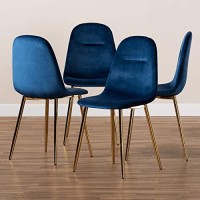 Baxton Studio Set Of 4 Elyse Navy Blue Velvet Metal Dining Chairs