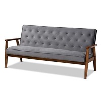 Baxton Studio Sorrento Mid-Century Modern Grey Velvet Fabric Upholstered Walnut Finished 3-Piece Wooden Living Room Set