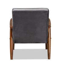 Baxton Studio Sorrento Mid-Century Modern Grey Velvet Fabric Upholstered Walnut Finished Wooden Lounge Chair