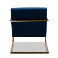 Baxton Studio Mira Glam And Luxe Navy Blue Velvet Fabric Upholstered Gold Finished Metal Lounge Chair
