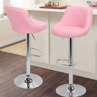 Magshion Bar Stools Set Of 2, Adjustable Counter Height Swivel Barstools Modern Dining Chair Bar Pub High Stool With Back For Kitchen Island, Pink