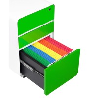 Laura Davidson Furniture Stockpile Flat 3-Drawer Mobile File Cabinet, Commercial-Grade, Modern (Green)