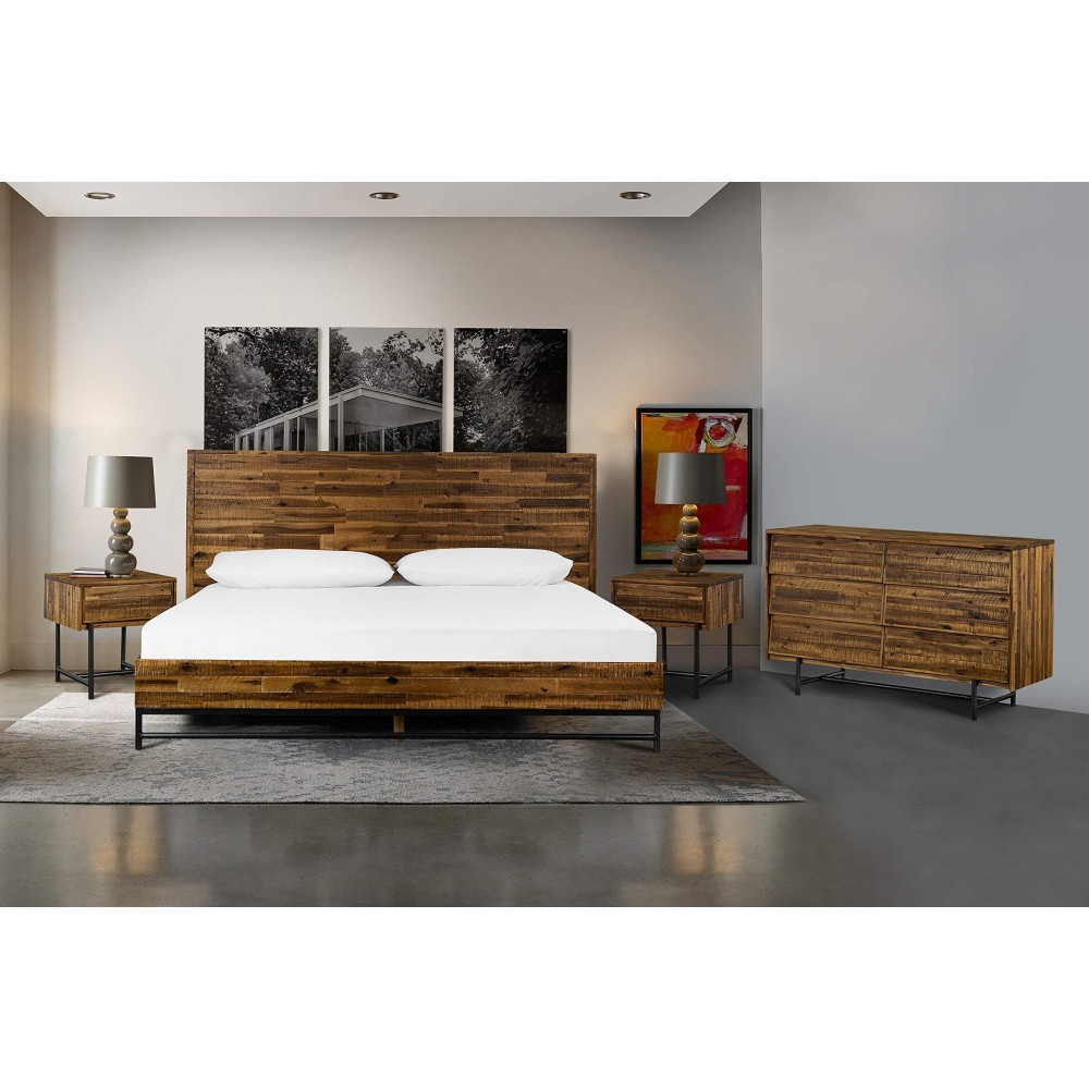 Armen Living Cusco 4 Piece Queen Bedroom Set With Dresser And 2 Nightstands, Antique Acacia