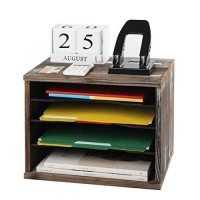 J Jackcube Design Rustic Wood Desk Organizer Paper File Holder For Home And Office, Document Storage, File Sorter, Mail And Letter Tray(4 Compartments) - Mk560A