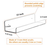 Cy Craft Clear Acrylic Floating Shelves Display Ledge, 5 Mm Thick Wall Mounted Storage Shelf For Kitchen/Bathroom/Office,Invisible Kids Bookshelf And Spice Rack,15 Inch,Set Of 4