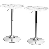 Giantex Round Pub Table Height Adjustable, 360? Swivel Cocktail Pub Table With Sliver Leg And Base For Home, Office Bar Table (White) (2)