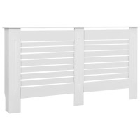 Vidaxl Durable Mdf Radiator Cover In White With Modern Slatted Design And Additional Shelf Space, 598 X 75 X 321