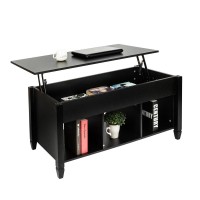 Ssline Lift Top Coffee Table Modern Furniture With Hidden Storage Compartment & Shelf For Home Living Room Furniture (Black)
