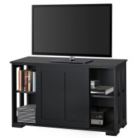 Yaheetech Tv Stand, Wooden Storage Console Table With Sliding Door And Adjustable Shelf, Free Standing Cabinet For Tv Up To 45 Inch, Media Entertainment Center Home Living Room Furniture, Black