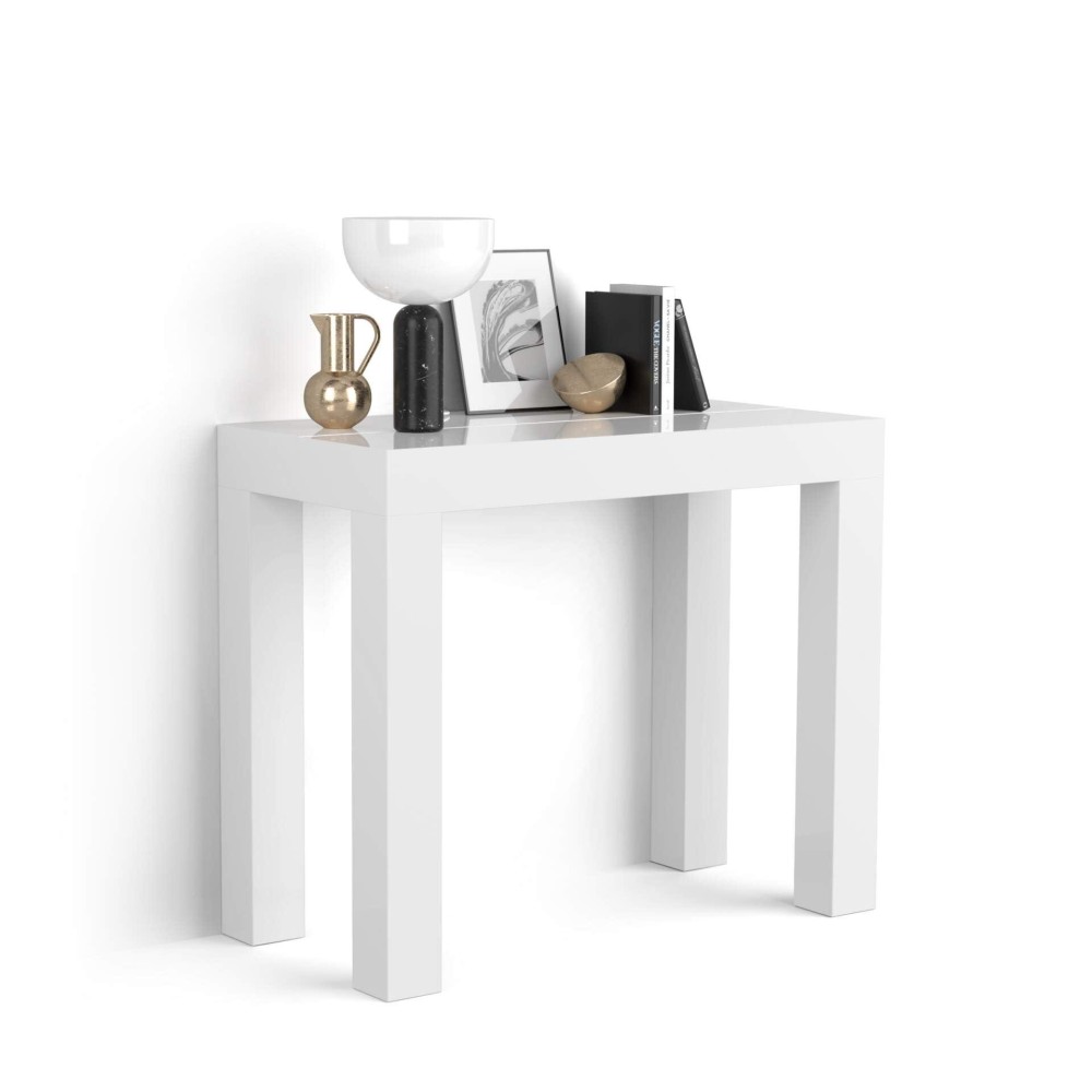 Mobili Fiver, Extendable Console Table, First, Color Glossy White, Laminate-Finishedaluminium, Made In Italy