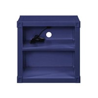 Benjara, Blue Metal Nightstand With 2 Open Compartment And Usb Port