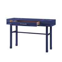 Benjara, Blue Industrial Style Metal And Wood 1 Drawer Vanity Desk