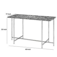 Benjara Contemporary Marble Top Sofa Table With Trestle Base, Gray And Silver