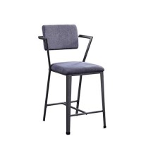 Benjara Fabric Upholstered Metal Counter Height Chair, Set Of 2,Gray And Black