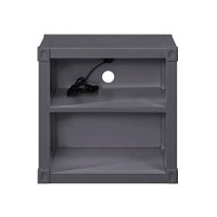 Benjara Metal Nightstand With 2 Open Compartment And Usb Port, Gray
