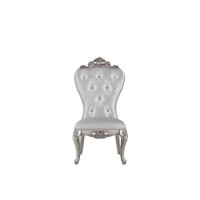 Benjara, Cream And White Wooden Side Chairs With Button Tufting, Set Of Two