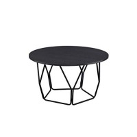 Benjara Industrial Round Top Wooden Coffee Table With Geometric Base, Brown And Black