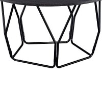 Benjara Industrial Round Top Wooden Coffee Table With Geometric Base, Brown And Black