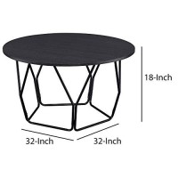 Benjara Industrial Round Top Wooden Coffee Table With Geometric Base, Brown And Black