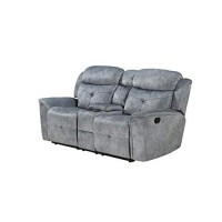 Benjara Tufted Details Fabric Upholstered Recliner Loveseat With Usb Charging Docks, Gray