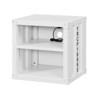 Benjara Metal Nightstand With 2 Open Compartment And Usb Port, White