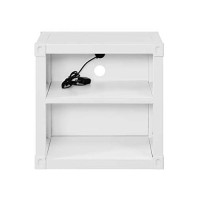 Benjara Metal Nightstand With 2 Open Compartment And Usb Port, White