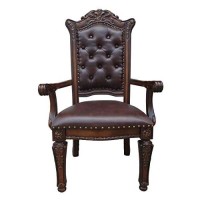 Benjara, Brown Leather Upholstered Button Tufted Wooden Side Chair, Set Of Two