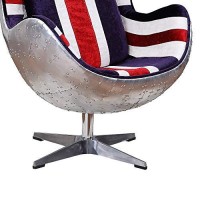 Benjara, Multicolor Union Jack Swivel Balloon Chair With Aluminum Patchwork