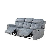 Benjara Fabric Upholstered Recliner Sofa With Usb Charging Docks, Gray