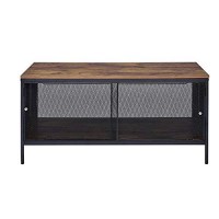 Benjara Metal Coffee Table With 1 Bottom Shelf And Mesh Design, Brown And Gray