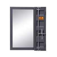 Benjara Industrial Style Metal Vanity Mirror With Recessed Door Storage, Gray